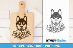 Dog SVG with Flowers | Dog Laser Engraving Cut Files Product Image 1