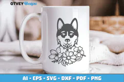 Dog SVG with Flowers | Dog Laser Engraving Cut Files Product Image 3