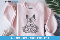 Dog SVG with Flowers | Dog Laser Engraving Cut Files Product Image 1