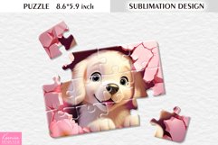 Pink Flower Dog|3d Cracked Wall|Puzzle Sublimation Design Product Image 1