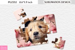 Pink Flower Dog|3d Cracked Wall|Puzzle Sublimation Design Product Image 1