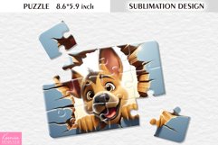 Cartoon Dog|3d cracked wall|Sublimation Design for Puzzle Product Image 1