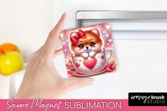 Dog Valentine Magnet - Square Fridge Magnet Sublimation PNG