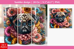 Floral Dog Pug tumbler, Hippie tumbler, Dog in sunglasses Product Image 1