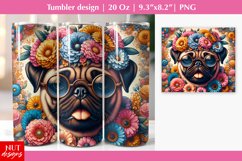 Floral Dog Pug tumbler, Hippie tumbler, Dog in sunglasses Product Image 1