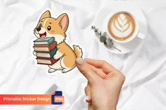 Dog With Books Sticker, Dog With Books Vinyl Sticker Product Image 1