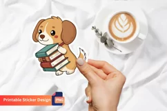 Dog With Books Sticker, Dog With Books Vinyl Sticker Product Image 1