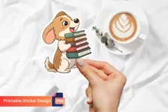Dog With Books Sticker, Dog With Books Vinyl Sticker Product Image 1