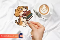 Dog With Books Sticker, Dog With Books Vinyl Sticker Product Image 1