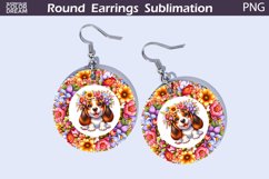 Dog Flowers Round Earrings | Puppy Earrings Sublimation Product Image 1