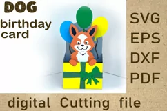 Dog Corgi birthday card file paper Cut animals balloons SVG Product Image 1