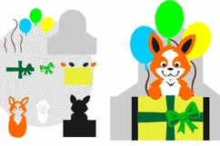 Dog Corgi birthday card file paper Cut animals balloons SVG Product Image 3