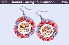 Dog Flowers Round Earrings | Puppy Earrings Sublimation Product Image 1