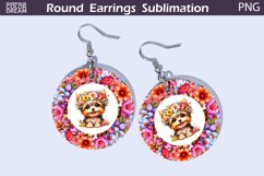 Dog Flowers Round Earrings | Puppy Earrings Sublimation Product Image 1