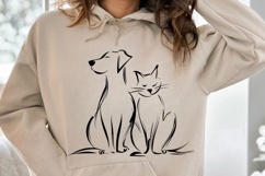 Cat and Dog line art Illustration, Black Silhouette T-shirt Product Image 2