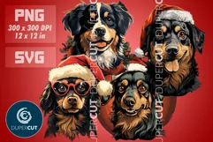 Cute dogs in Christmas hats - sublimation PNG / SVG Product Image 1