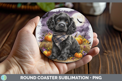 GorgeousDogs 01 Bandana Halloween Round Coaster design.
