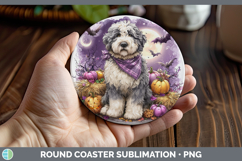 GorgeousDogs 01 Bandana Halloween Round Coaster design.