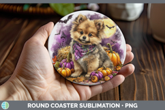 GorgeousDogs 01 Bandana Halloween Round Coaster design.