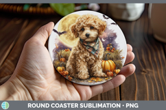 GorgeousDogs 01 Bandana Halloween Round Coaster design.