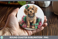 GorgeousDogs 01 Cute Christmas Round Coaster design.