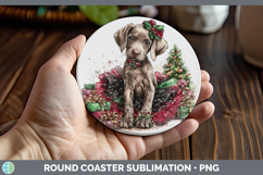 GorgeousDogs 01 Cute Christmas Round Coaster design.