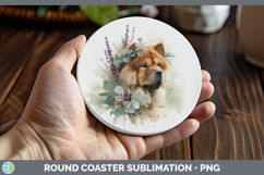 GorgeousDogs 01 Lavender and Eucalyptus Round Coaster design.
