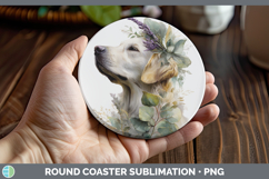 GorgeousDogs 01 Lavender and Eucalyptus Round Coaster design.