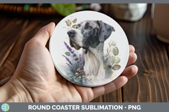 GorgeousDogs 01 Lavender and Eucalyptus Round Coaster design.