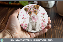 GorgeousDogs 01 Pink Bubble Gum Round Coaster design.