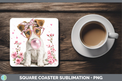 GorgeousDogs 01 Pink Bubble Gum Square Coaster design.