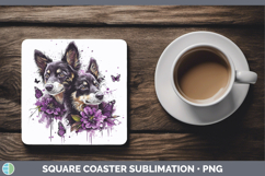 GorgeousDogs 01 Purple Drips Square Coaster design.
