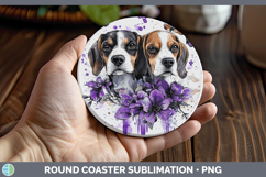 GorgeousDogs 01 Purple Drips Round Coaster design.