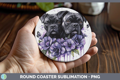 GorgeousDogs 01 Purple Drips Round Coaster design.