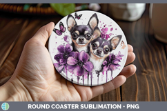 GorgeousDogs 01 Purple Drips Round Coaster design.