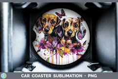 GorgeousDogs 01 Purple Drips Car Coaster design.