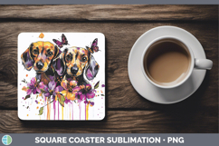 GorgeousDogs 01 Purple Drips Square Coaster design.
