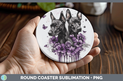 GorgeousDogs 01 Purple Drips Round Coaster design.
