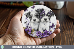GorgeousDogs 01 Purple Drips Round Coaster design.