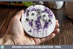 GorgeousDogs 01 Purple Drips Round Coaster design.