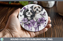 GorgeousDogs 01 Purple Drips Round Coaster design.