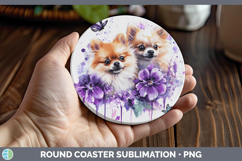 GorgeousDogs 01 Purple Drips Round Coaster design.