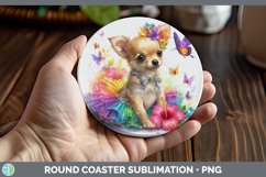 GorgeousDogs 01 Rainbow Summer Round Coaster design.