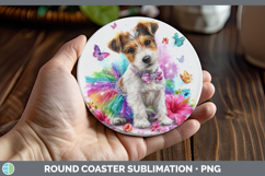 GorgeousDogs 01 Rainbow Summer Round Coaster design.