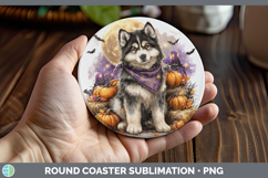 GorgeousDogs 02 Bandana Halloween Round Coaster design.