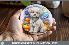 GorgeousDogs 02 Bandana Halloween Round Coaster design.