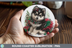 GorgeousDogs 02 Cute Christmas Round Coaster design.