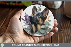 GorgeousDogs 02 Lavender and Eucalyptus Round Coaster design.