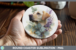 GorgeousDogs 02 Lavender and Eucalyptus Round Coaster design.