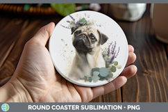 GorgeousDogs 02 Lavender and Eucalyptus Round Coaster design.